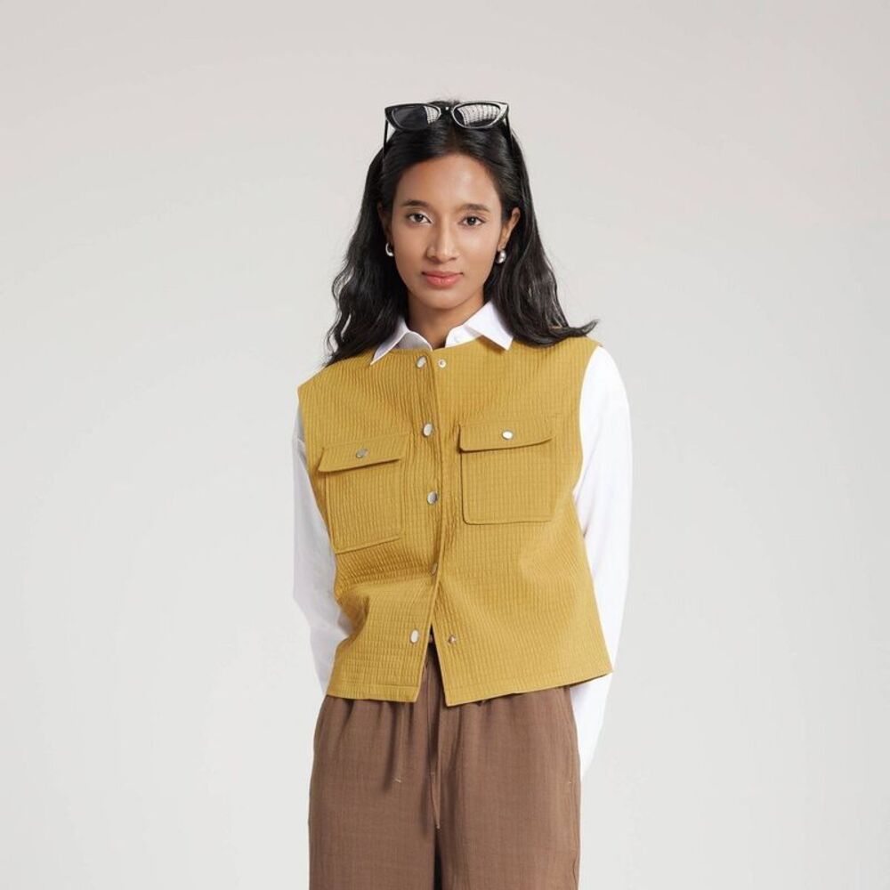 Women's Textured Vest with Pocket - A New Day Mustard Yellow L